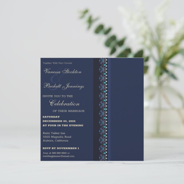 Blue Elegance Wedding Invitation (Standing Front)