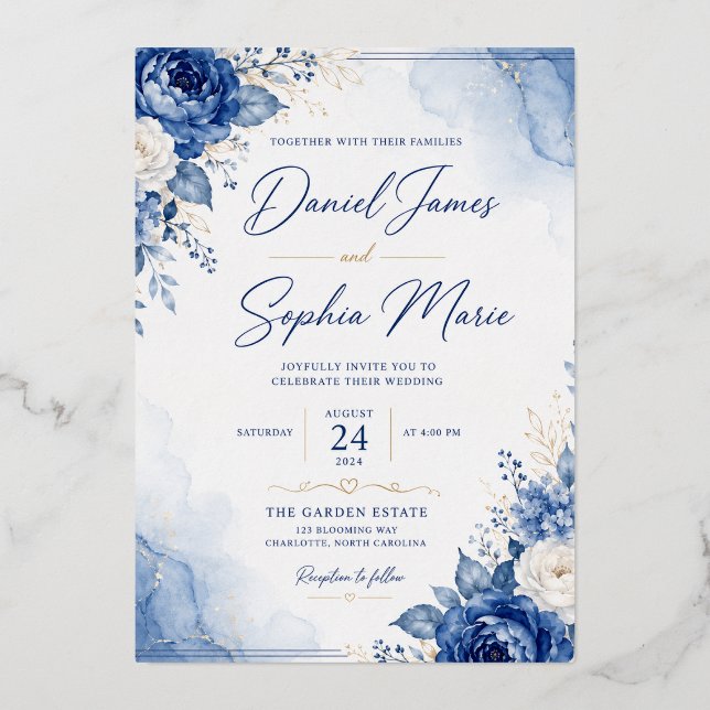 Blue Elegance Wedding Invitation | Daniel & Sophia (Front)