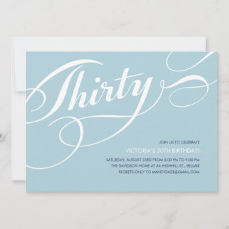 Blue Elegant 30th Birthday Invitations
