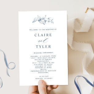 Blue Elegant and Simple Wedding Program