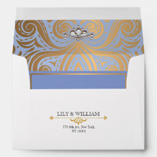 Blue Elegant Artdeco Diamond Gold Wedding Envelope