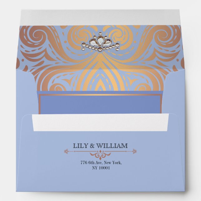 Blue Elegant Artdeco Diamond Rose Gold Wedding Envelope (Back (Bottom))