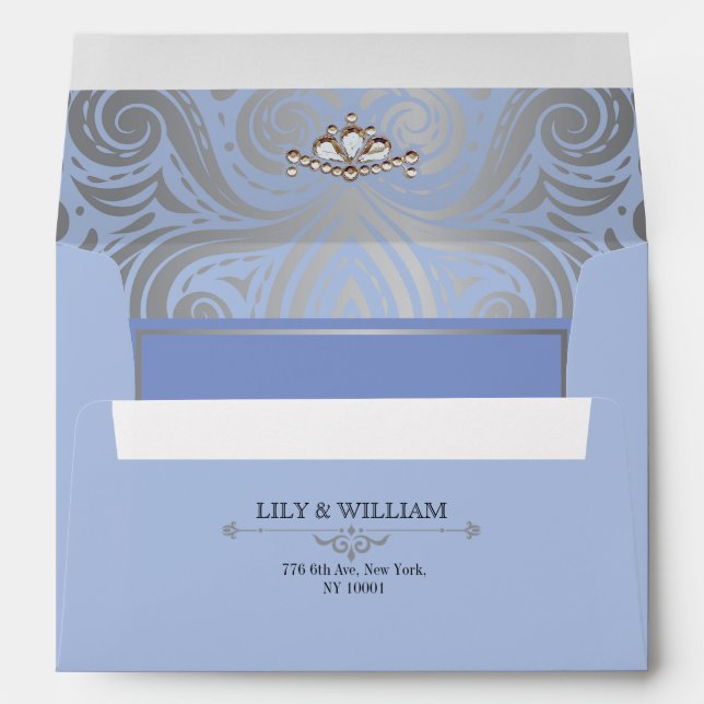 Blue Elegant Artdeco Diamond Silver Wedding Envelope (Back (Bottom))