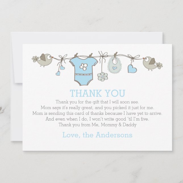Blue elegant babyboy clothes thank you BABY SHOWER (Front)