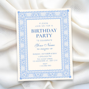 Blue elegant birthday invitation