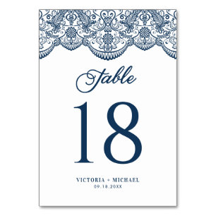 Blue Elegant Botanical Brocade Lace Wedding Table Number