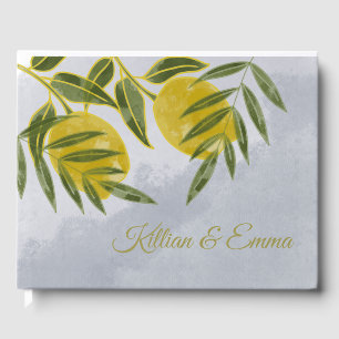 Blue Elegant Botanical Lemon   Guest Book