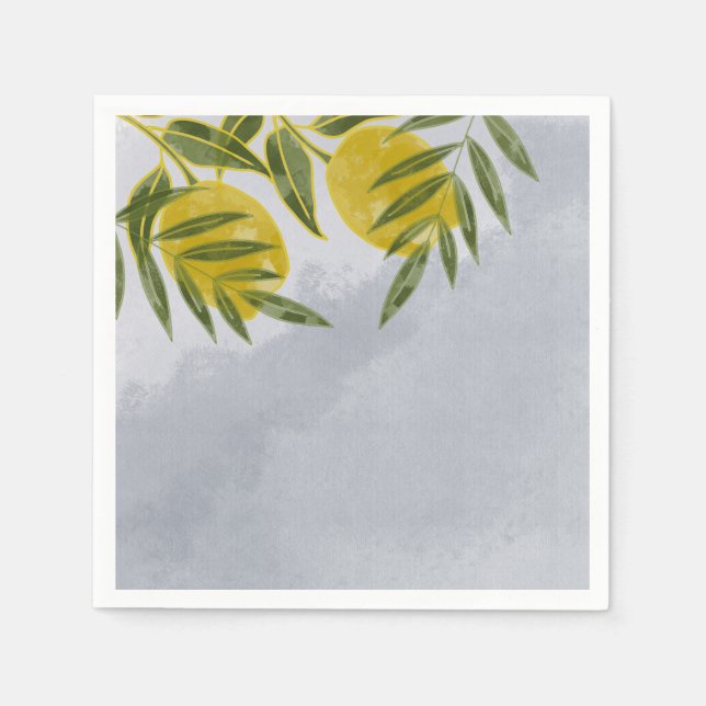 Blue Elegant Botanical Lemon   Napkin (Front)