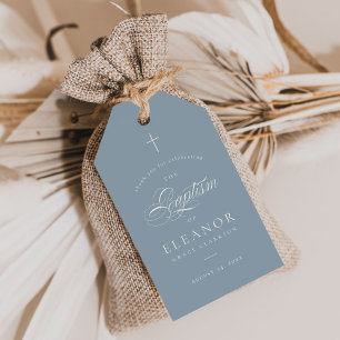 Blue Elegant Calligraphy Baptism Thank You Favour Gift Tags