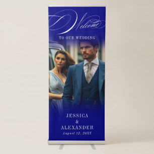 Blue Elegant Calligraphy Wedding Photo Welcome Retractable Banner
