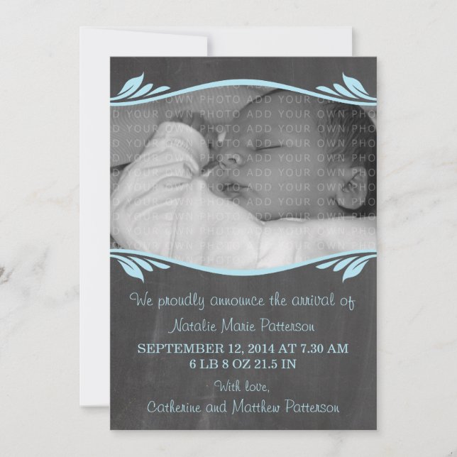Blue Elegant Chalkboard Baby Announcement (Front)