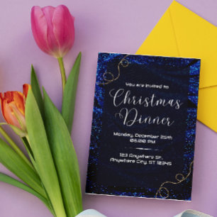 Blue Elegant Christmas Dinner Invitation