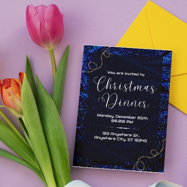 Blue Elegant Christmas Dinner Invitation (Creator Uploaded)