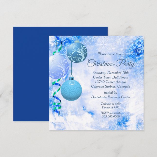 Blue Elegant Christmas Party Invitation (Front/Back)