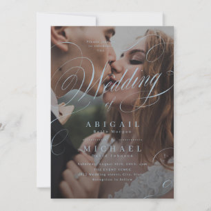 blue elegant classic calligraphy photo wedding invitation