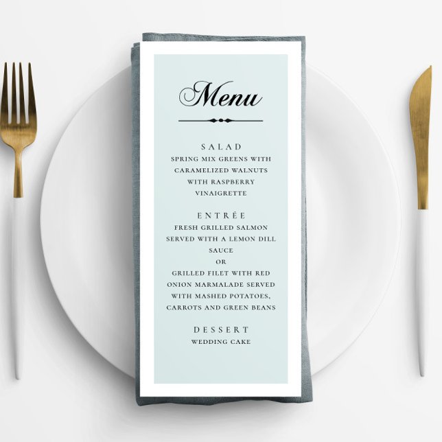 Blue elegant classic calligraphy script wedding menu (Creator Uploaded)