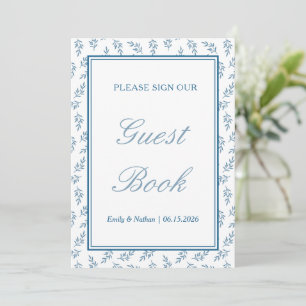 Blue Elegant Classic Wedding Guest Book Sign