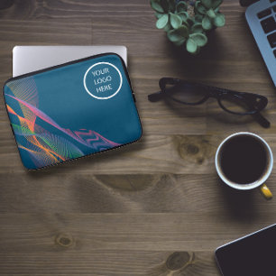 Blue elegant colourful wavy logo laptop sleeve
