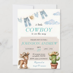 Blue Elegant Cowboy Baby Shower Invitation