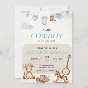 Blue Elegant Cowboy Baby Shower Invitation