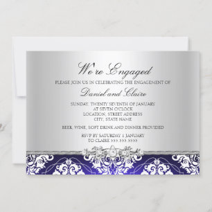 Blue Elegant Damask Engagement Party Invitation