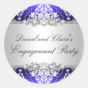 Blue Elegant Damask Engagement Party Sticker