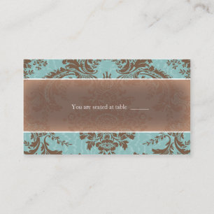 Blue elegant damask place card