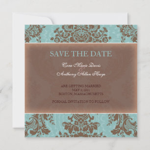 Blue elegant damask save the date