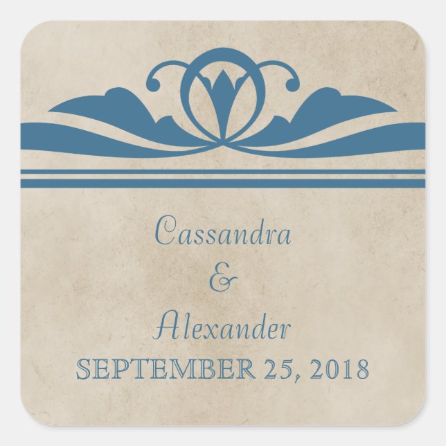 Blue Elegant Deco Wedding Stickers (Front)