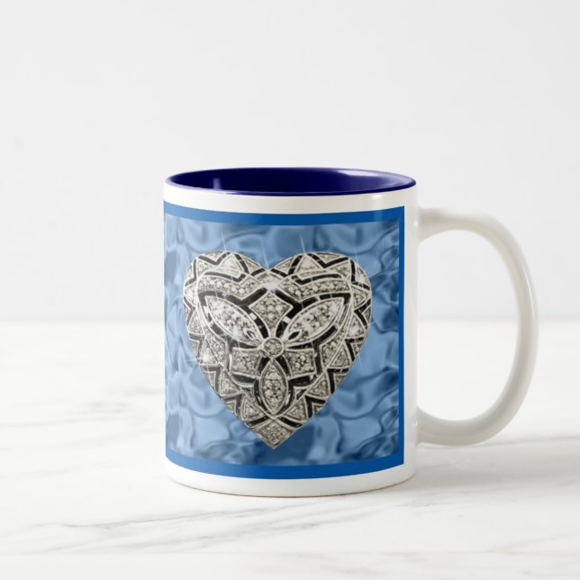 Blue Elegant Designer Heart Mug (Right)