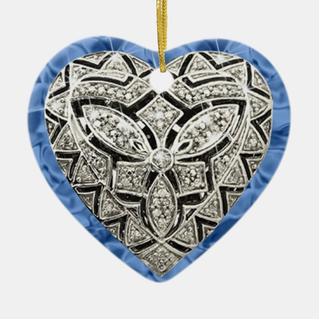 Blue Elegant Designer Heart Ornament (Front)