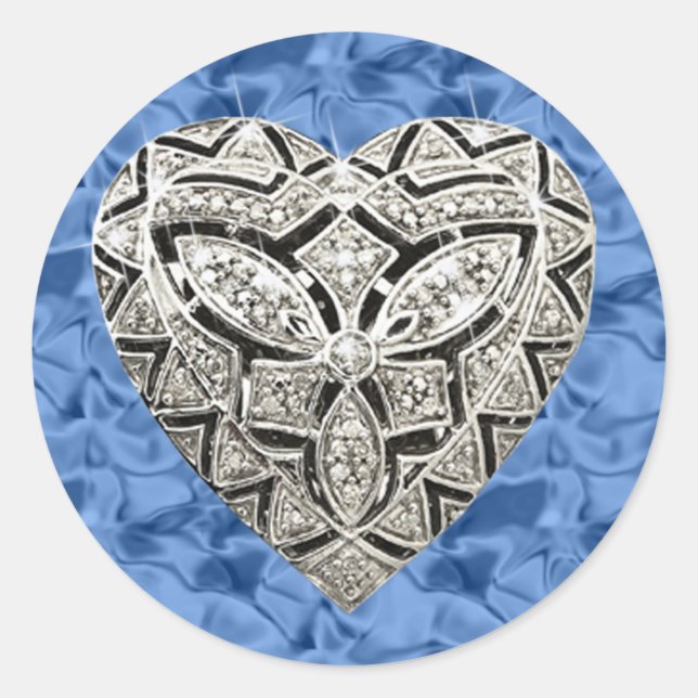 Blue Elegant Designer Heart Stickers (Front)