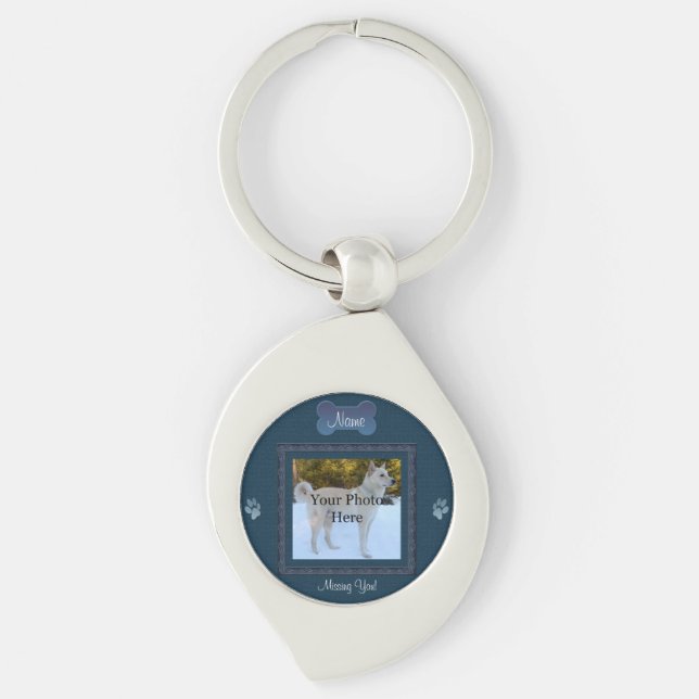 Blue Elegant Dog or Cat Memorial Key Ring (Front)
