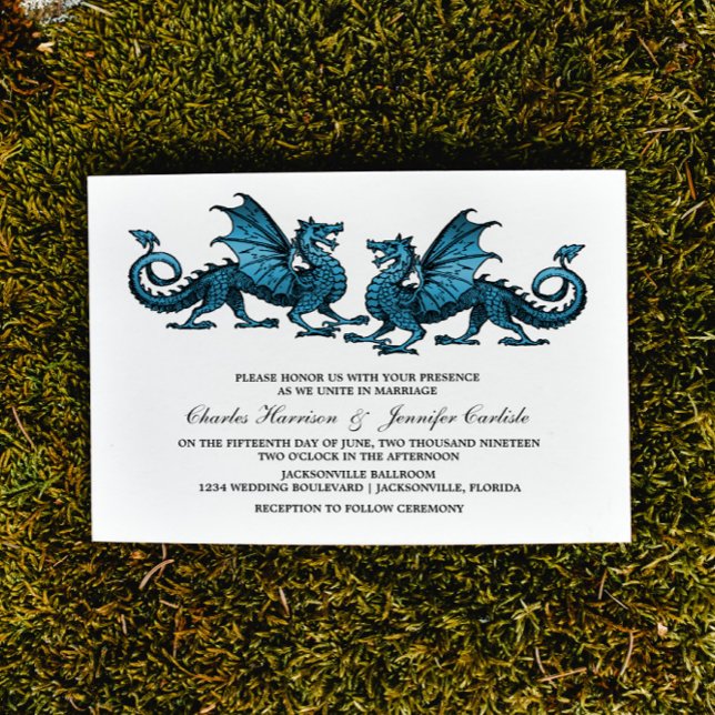 Blue Elegant Dragon Wedding Invite (Blue Elegant Dragons Wedding Invite)