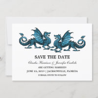 Blue Elegant Dragons Save the Date Invite