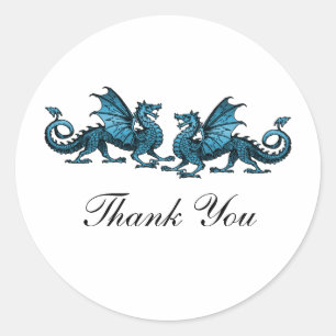 Blue Elegant Dragons Thank You Stickers