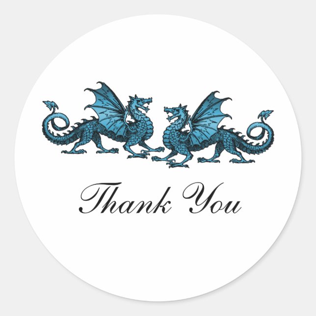 Blue Elegant Dragons Thank You Stickers (Front)