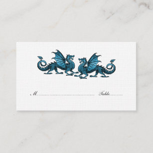 Blue Elegant Dragons Wedding Place Card