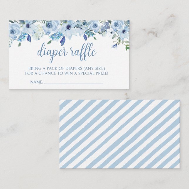 Blue elegant floral baby boy shower diaper raffle  enclosure card (Front/Back)
