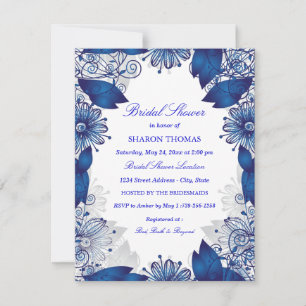 Blue Elegant Floral   Bridal Shower Invitation