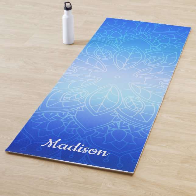 Blue Elegant Floral Mandala Pattern Yoga Mat (In Situ)