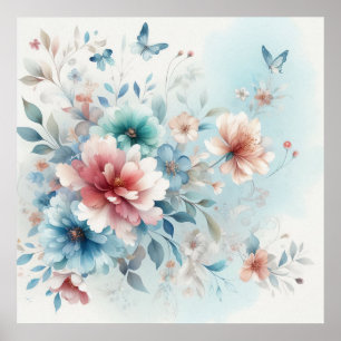 Blue Elegant Floral Poster