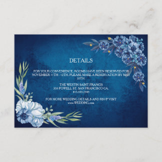 Blue Elegant floral summer wedding Enclosure Card