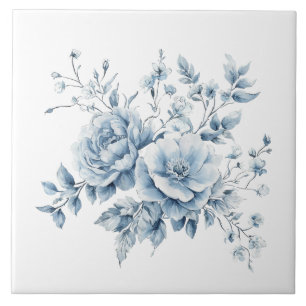 Blue Elegant Floral Vintage Design Tile