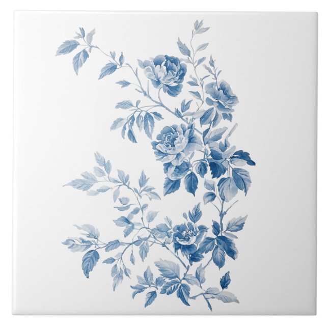 Blue Elegant Floral Vintage Design Tile (Front)