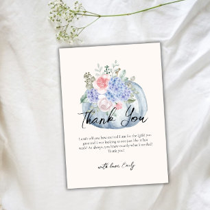 Blue Elegant Flower Pumpkin Fall Baby Shower  Thank You Card