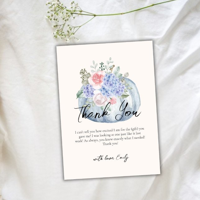 Blue Elegant Flower Pumpkin Fall Baby Shower  Thank You Card (Blue Elegant Flower Pumpkin Fall Baby Shower Thank You Card)