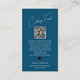 Blue Elegant Graduation Photo QR Code College Fund Enclosure Card