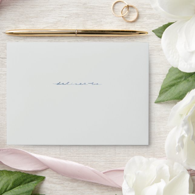 Blue Elegant Hand Lettered Script Wedding Envelope (Wedding)