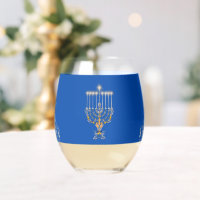 Blue Elegant Hanukkah Silver Menorah